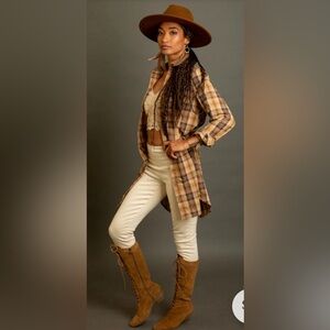 Joyfolie MYA SHIRT DRESS IN OCHRE BROWN PLAID